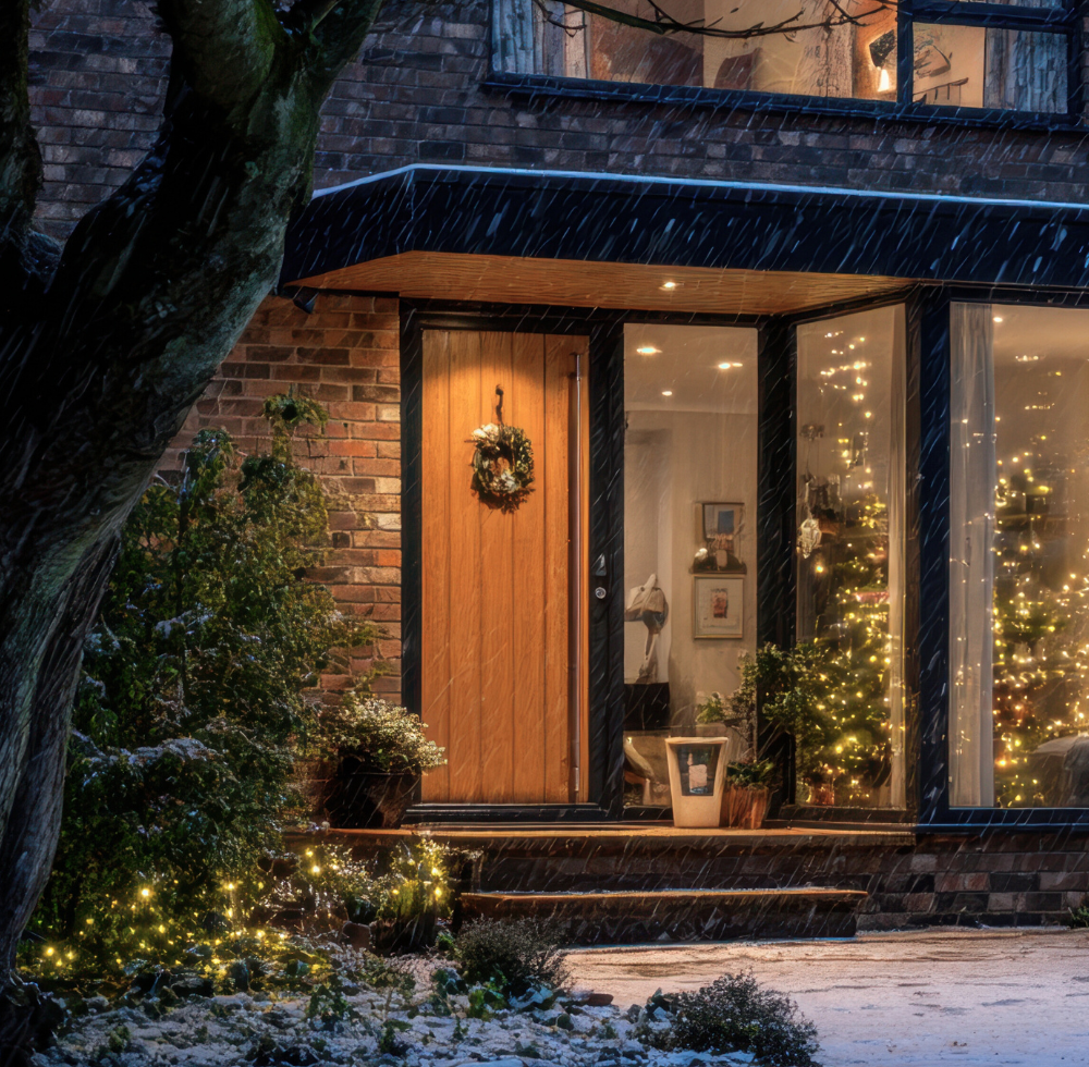 Hübsches Haus, dekoriert für die Feiertage zum Jahresende