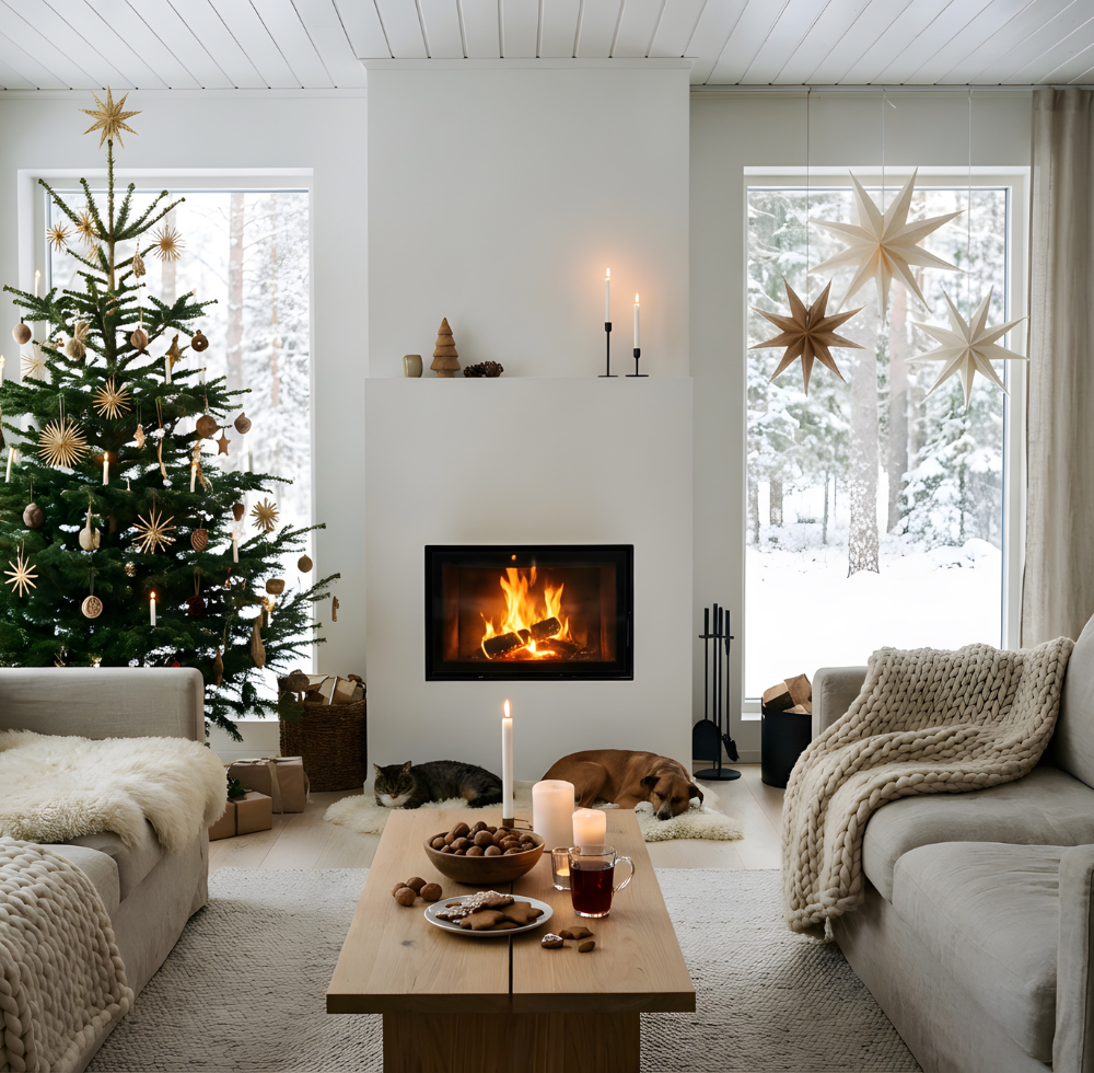 Innenraum eines Hauses, schön für die Weihnachtsfeiertage dekoriert